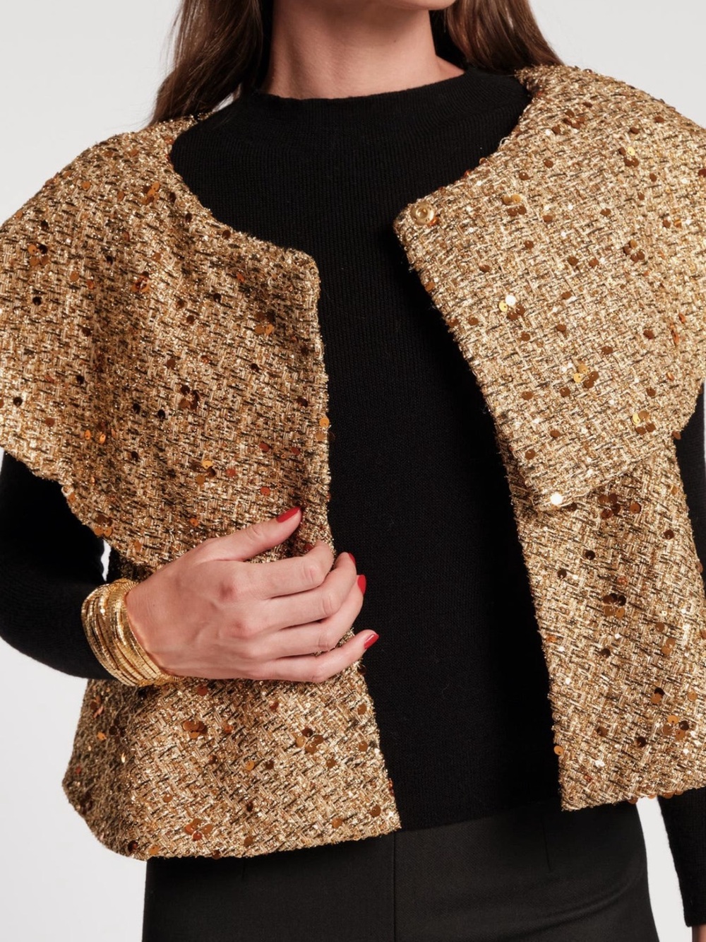 NWT FRANCES VALENTINE Peyton Swing Jacket Se Gold In Brown Sz L - Picture 5 of 10